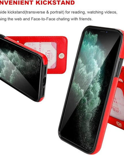 KIHUWEY Compatible with iPhone 11 Pro Max Case Wallet with Credit Card Holder, Premium Leather Magnetic Clasp Kickstand Heavy Duty Protective Cover for 11 Pro Max 6.5 Inch(Red)