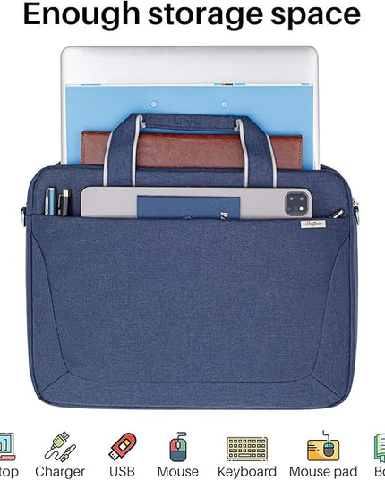15.6 16 Inch Laptop Shoulder Bag for Men Women,Waterproof Computer Carrying Case Messenger Bag with Strap,Laptop Briefcase for 14-15-16 Inch MacBook/Chromebook/Notebook Hp Dell Acer Asus,Blue