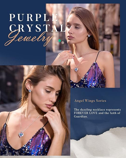 CDE Christmas Gifts for Women Angel Wings Necklace for Women with Birthstone, Love Heart Silver Tone/Gold Tone Pendant, Ideal Anniversary or Birthday Jewelry Gifts for Wife Girlfriend Her