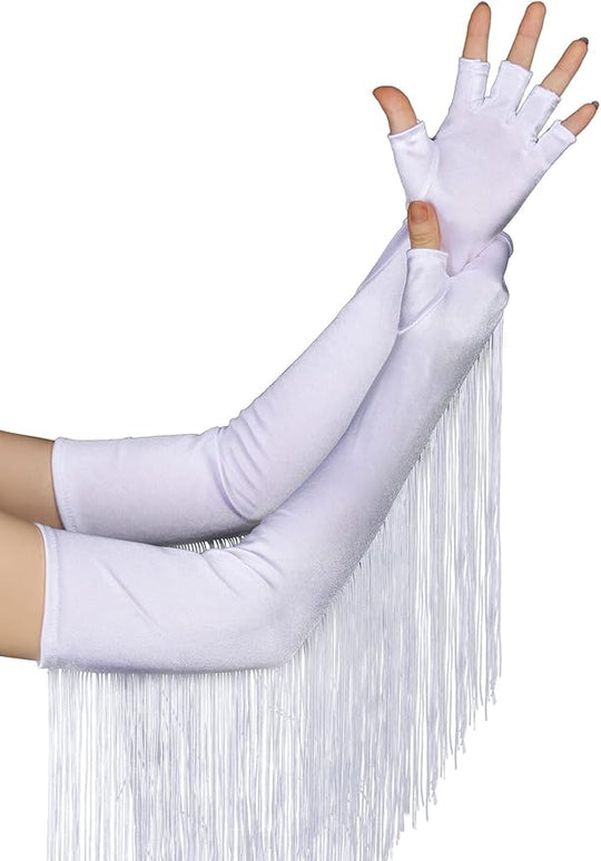 BABEYOND Vintage Long Opera Pageant Gloves - 1920s Fringe Fingerless Elbow Gloves for Costume Party Wedding