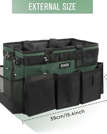 Wearable Cleaning Caddy Bag, Cleaning Caddy Supplies Organizer with Handle & Shoulder Straps for Housekeepers, Under Sink & Car Cleaning Tool Organizers with 4 Foldable Divider (TreeGreen)