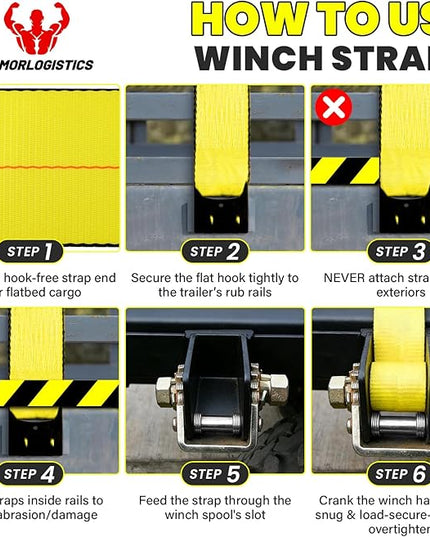 4'' x30' Winch Straps with Flat Hooks, Heavy Duty Trailer Winch Straps, 16,200 lbs Breaking Strength Flatbed Straps, 4in x 30ft Cargo Control for Flatbed Trailer, Truck, Utility Trailer(4 Pack)