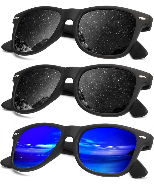 KALIYADI Polarized Sunglasses for Men and Women Matte Finish Sun glasses Color Mirror Lens UV Blocking (3 Pack)