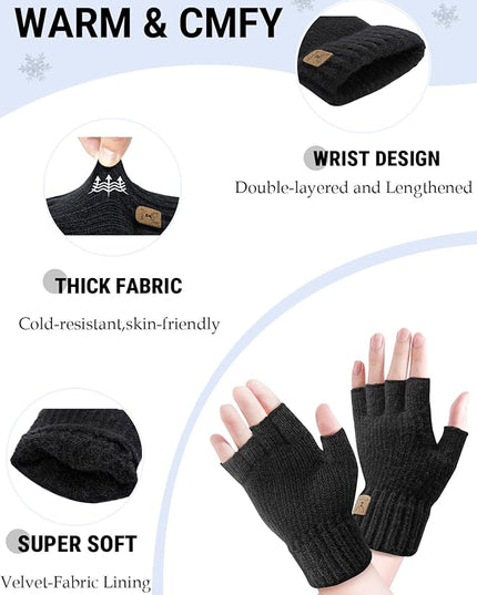 Fingerless Gloves Half Finger Winter Warm Knitted Gloves Working Running Biking Driving for Men and Women