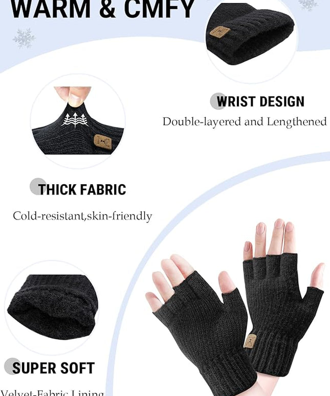 Fingerless Gloves Half Finger Winter Warm Knitted Gloves Working Running Biking Driving for Men and Women