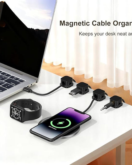 6 Pack Magnetic Cable Clips, Cord Organizer Holder with Strong Adhesive, Desk Cable Management for Home Office Car Desktop Nightstand, Adjustable Wire Keeper, Black