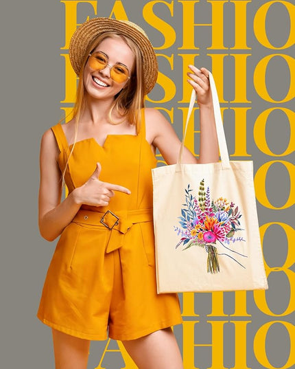 AUSVKAI Canvas Tote Bag for Women, Aesthetic Cute Grocery Grocery Reusable Cotton Gift Bag for Shooping Beach Trendy Gifts