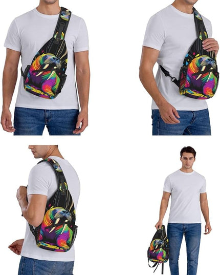 Animal Face Sling Bag Crossbody Bags Chest Bag Backpack for Travel Running and Hiking for Men Women Colorful Sea Lion