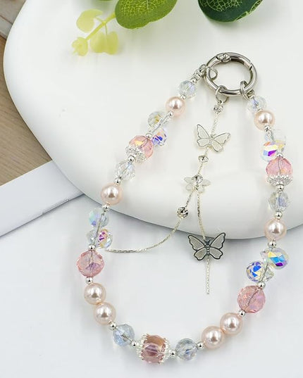 Phone Charm for Women, Anti-Theft Phone Wrist Strap Hands-Free, Crystal Beaded Chain, Detachable Cellphone Lanyard with Tether Tab