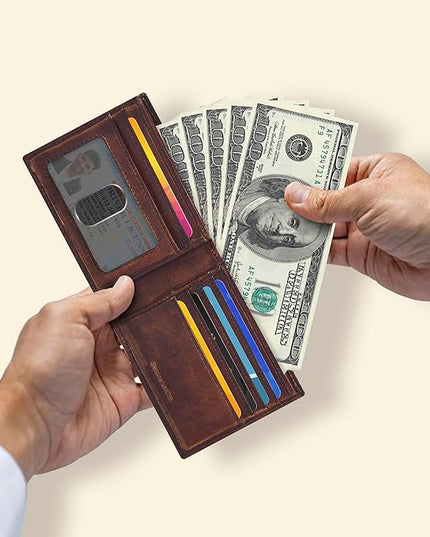 Oak Leathers Slim Leather Wallet for Men - RFID Blocking Slim Minimalist Front Pocket - Thin & Stylish with ID Window, Gift For Men (Vintage Brown)