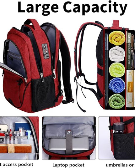 SHRRADOO Anti Theft Laptop Backpack Travel Backpacks with usb Charging Port for Women Men High School College Backpack Computer Bag Fits 17 Inch Laptop,Red