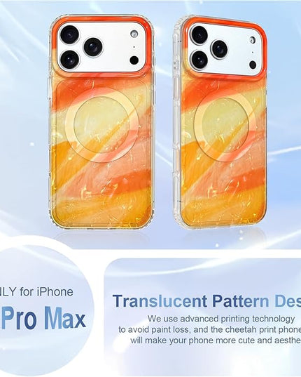 Cute Case for iPhone 17 Pro Max Case for Women Girls [Compatible with Magsafe] with Translucent Pearl Pattern Design, Aesthetic Girly Magnetic Protective Phone Cover, Orange