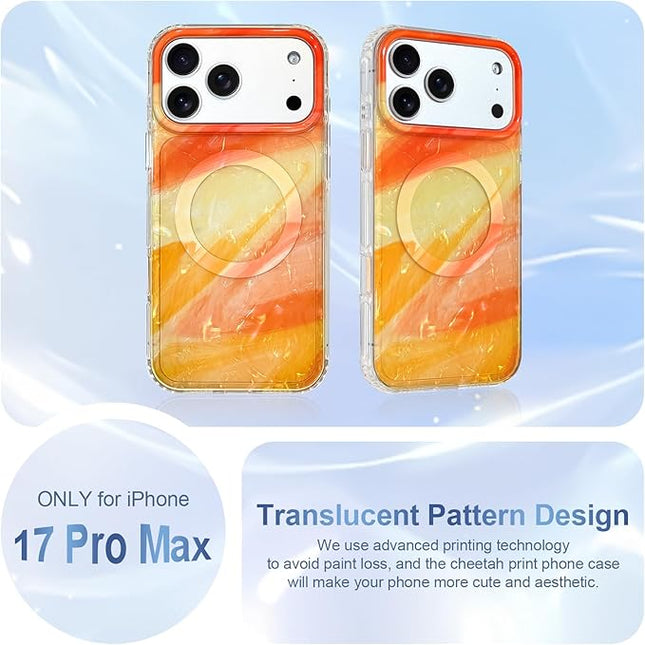 Cute Case for iPhone 17 Pro Max Case for Women Girls [Compatible with Magsafe] with Translucent Pearl Pattern Design, Aesthetic Girly Magnetic Protective Phone Cover, Orange