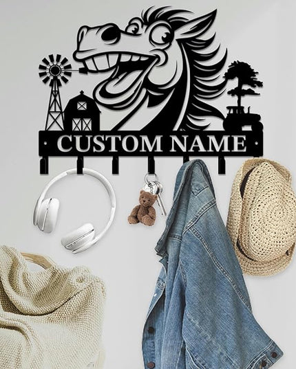 peanut case Personalized Farm Horse Keys Hooks,Custom Name Metal Cowboy Horse Art Keys Hooks,Metal Horse Lover Wall Home Storage Decorative Keys Hooks,Key Holder Hooks for Wall (Style J)