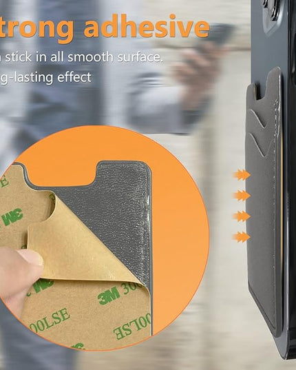 Leather Phone Card Holder - Stick On Wallet, Compatible with iPhone & Samsung, 2-Pack Grey