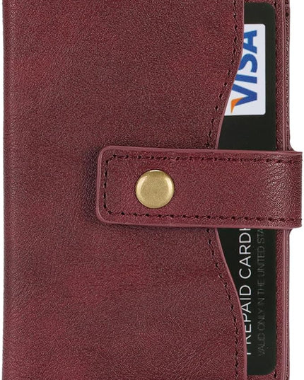 Ultra-Thin Magnetic Wallet Card Holder for iPhone and All MagSafe Protective Cases，Premium PU leather, powerful magnetic closure, stand function, 6 card slots (burgundy)
