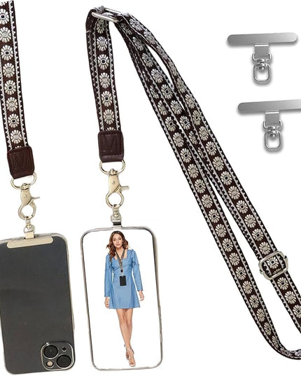 LEMEDE Wrist Keychain and Adjustable Phone Lanyard, Silver Hook Phone Crossbody Strap with 360° Rotating Phone Pads