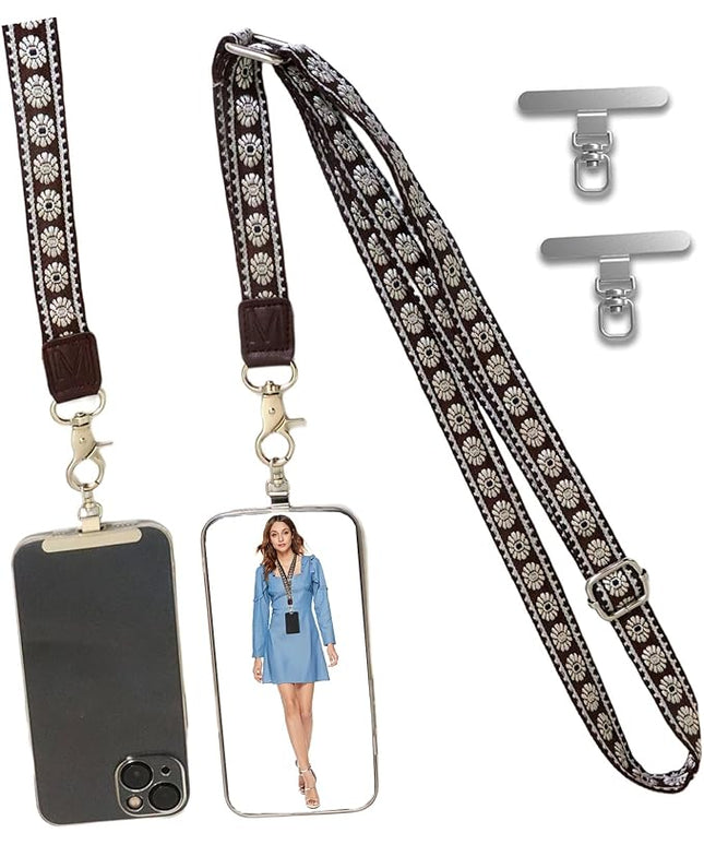 LEMEDE Wrist Keychain and Adjustable Phone Lanyard, Silver Hook Phone Crossbody Strap with 360° Rotating Phone Pads
