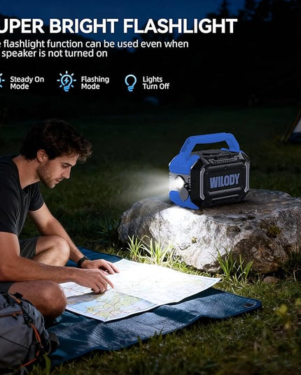 Wilody Speakers Bluetooth Wireless, 100W Loud Outdoor Speaker with Bass, IPX7 Waterproof Floatable, 20H Playtime, Wireless Charge, TWS, RGB Light, Portable Speaker for Work, Garage, Outdoor (Blue)