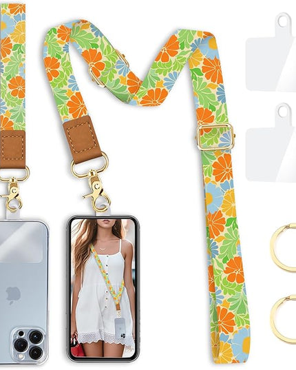 Floral Phone Lanyard Crossbody Strap, Flower Cell Phone Lanyards for around the Neck Cross Body, Wristlet Wrist Strap Adjustable for Women Keys Case Accessories Beach Travel Essentials