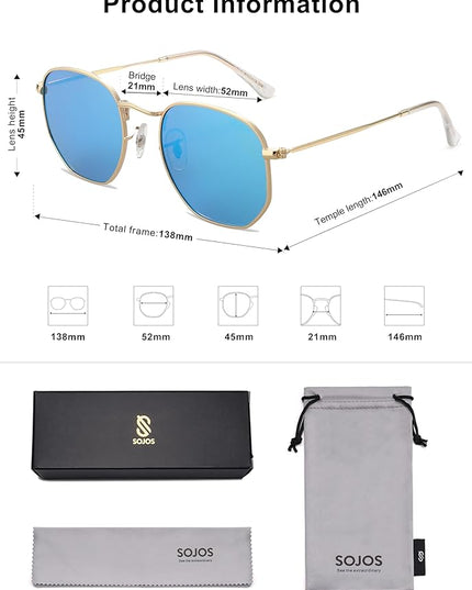 SOJOS Square Polarized Sunglasses for Women Men Small Hexagonal Polygon Shades SJ1072