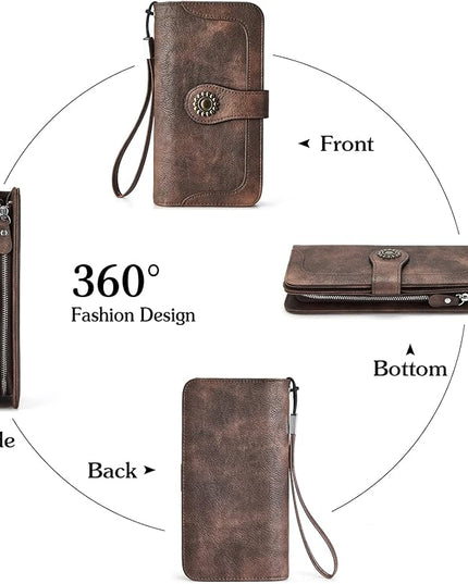 BOSTANTEN Leather Wallet for Women RFID Blocking Zip Around Credit Cards Holder Phone Clutch