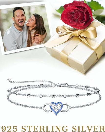 Dorunmo 925 Sterling Silver Infinity Heart Cross Circle Evil Eye Anklet Bracelets for Women Mother's Day Jewelry for Wife Girlfriend Mom Her