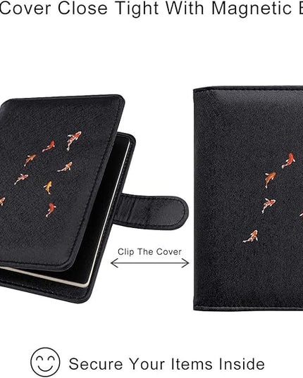 WALNEW Passport Holder for Travel, RFID Passport Cover Wallet for Women Men, PU Leather Passport Book Card Holder Case with Pen (Buckle Closure, Buckle-Carp)