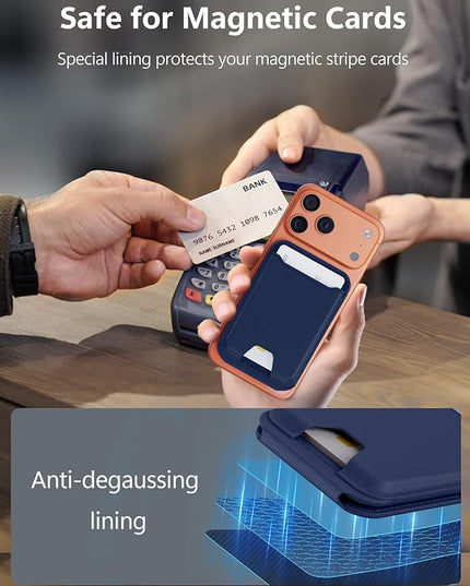 TopMade for Magsafe Wallet, Magnetic Card Holder for iPhone 17/16/15/14/13/12 Series, Leather Strongest Magnetic Phone Wallet Stand Adjustable, 5 Cards Holder, RFID Blocking, ID Window, Navy Blue