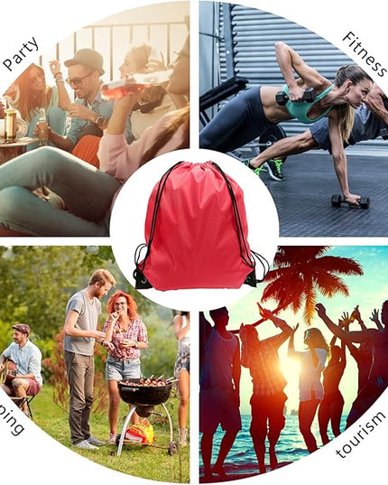 GoodtoU Drawstring Bags, Nylon Backpack Bulk Cinch Sack for Sport, Traveling, Team (60Pcs, Cherry)