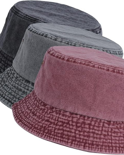 kozinu Washed Cotton Bucket Hats Packable Summer Outdoor Cap Travel Beach Sun Hat Plain Colors for Men Women