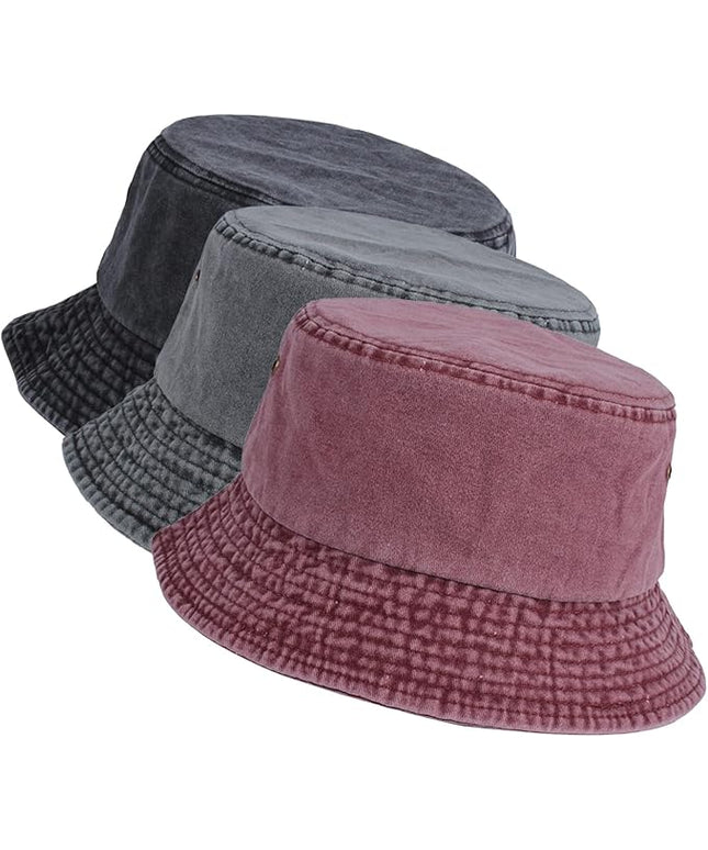 kozinu Washed Cotton Bucket Hats Packable Summer Outdoor Cap Travel Beach Sun Hat Plain Colors for Men Women
