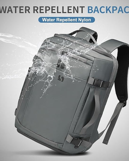 35L Travel Backpack 17" Laptop Backpack W/USB-C Port, Expandable Carry-On Bag, TSA Flight Approved Water-Resistant for Business College, Grey