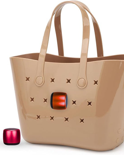 Tote Tunes Waterproof Mini Bluetooth Speaker Compatible with Bogg-Style Tote Bags – Wireless Portable Sound with Secure Rivet Attachment (Red)