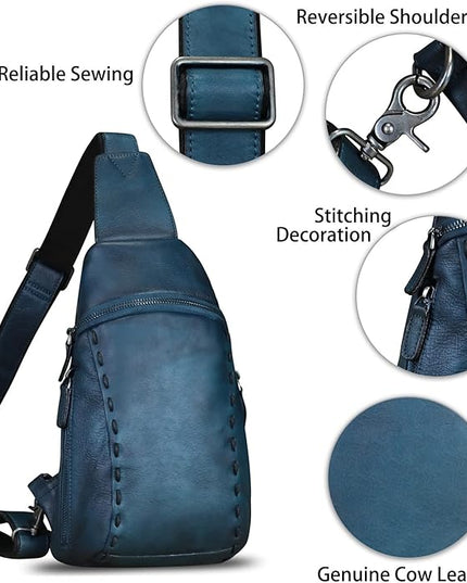 LRTO Genuine Leather Silng Bag for Women and Men Vintage Real Leather Sling Backpack Shoulder Crossbody Bag Chest Purse