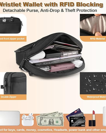 Clip and Go Strap for Phone with Wallet Crossbody, Adjustable Phone Lanyard with Detachable RFID Wristlet Wallet, Pattern Strap - Black (L)