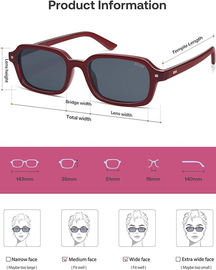 SOJOS Trendy Rectangle Polarized Sunglasses Womens Mens, Small Retro Fashion Thin Slim Square Sunnies SJ2610