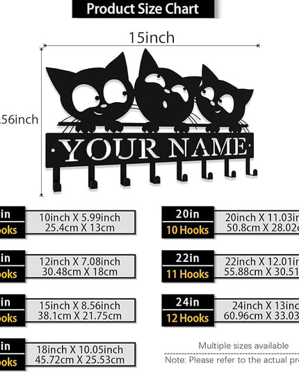 Hppybiry Personalized Metal Key Rack Hooks, Key Holder Wall Mounted Key Hooks, Cat Theme Wall Decoration Hooks, Key Hanger Organizer for Living Room, Entryway, Bathroom, Office Decor