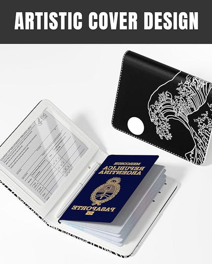 Rimilak Passport Holder, RFID Blocking Passport Cover Wallet Travel Essentials, Leather Travel Air Ticket Documents Organizer Protector for Women and Men, Abstract Waves