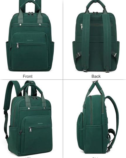 MASINTOR Leather Laptop Backpack for Women, Stylish Computer Backpack College Business Work Shoulder Bags Work and Travel Retro Green