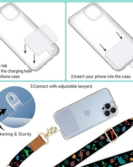 Phone Lanyard Crossbody Wrist Strap, Cute Dinosaur Cell Phone Lanyards for Around the Neck Wristlet Shoulder, Adjustable Strap for Car Keys Keychain Wallet ID Badge Black