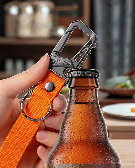 Metal heavy duty key chain carabiner clip bottle opener wrist lanyard ring car key fob unisex for men and women