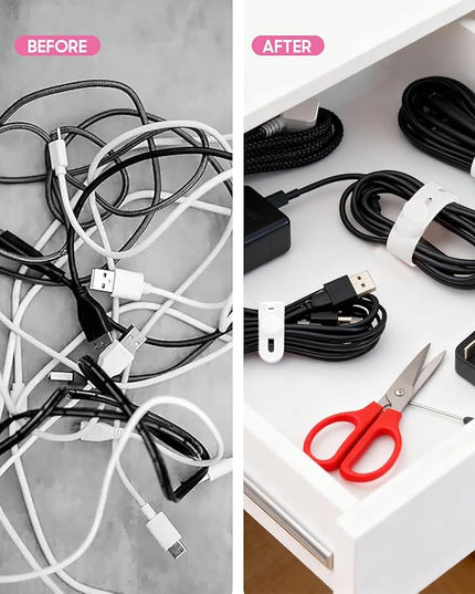 25Pack Silicone Cable Ties,Reusable Cord Organizer for Bundling Electrical Cords,Adjustable Data Cable Organizer Ties,High Elasticity Cable Straps for Home/Office/School/Travel(White)