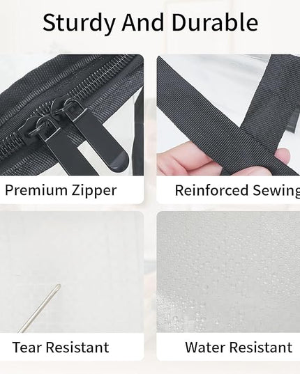 12 Pack-Extra Large Heavy Duty Moving Bags - Waterproof Storage Totes with Handles & Zippers, Foldable for College Dorm, Storage (Clear)