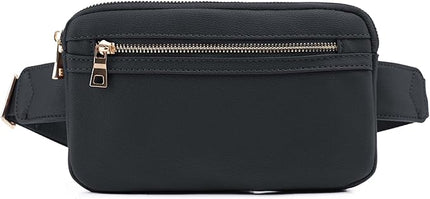 LOVESOME Vegan Leather Everywhere Fashion Waist Bag Fanny Pack Crossbody Bag Belt Bag Sling Bag with Adjustable Strap for Women (Black)