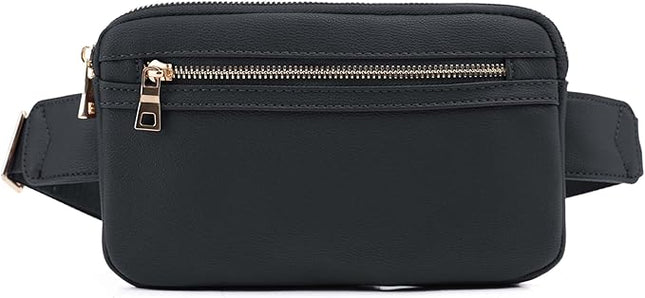 LOVESOME Vegan Leather Everywhere Fashion Waist Bag Fanny Pack Crossbody Bag Belt Bag Sling Bag with Adjustable Strap for Women (Black)