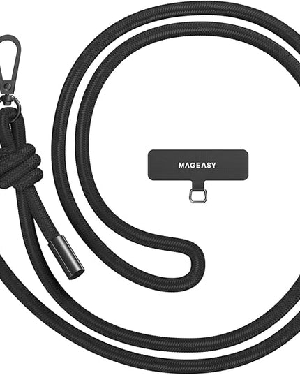 MAGEASY Universal Cell Phone Lanyard - Anti-Theft Thick Rope Crossbody Phone Strap for iPhone 17 Pro Max & Most Smartphones, for Men & Women | 8.3mm Black