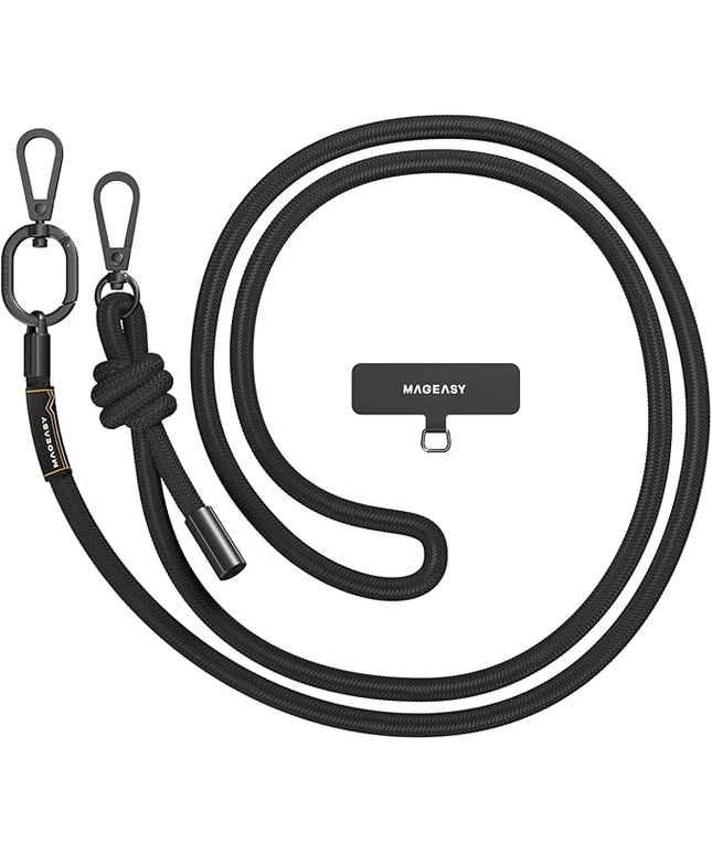 MAGEASY Universal Cell Phone Lanyard - Anti-Theft Thick Rope Crossbody Phone Strap for iPhone 17 Pro Max & Most Smartphones, for Men & Women | 8.3mm Black
