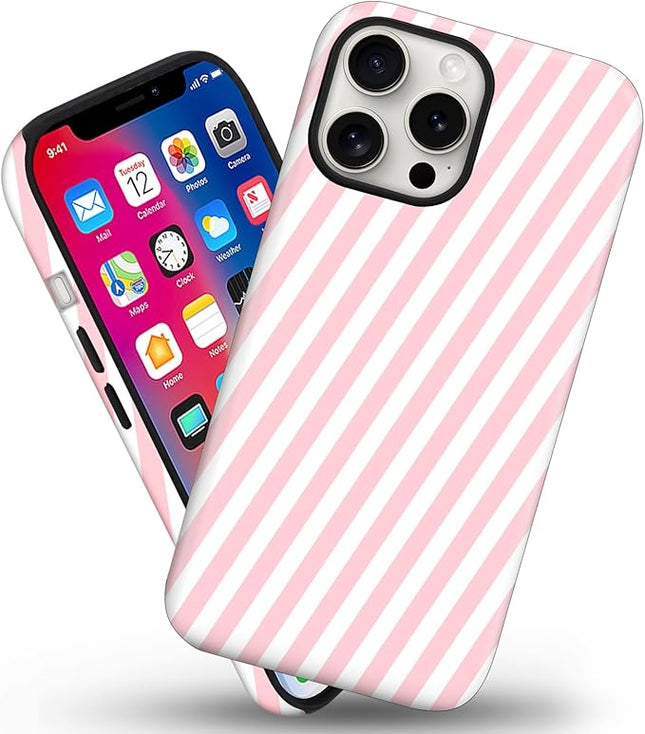 Magnetic for iPhone 13 Pro Max Case Cute Diagonal Stripes Phone Case, Shockproof Slim TPU and Hard PC Protective Phone Cover Compatible with MagSafe Designed for Women Girls,Pink