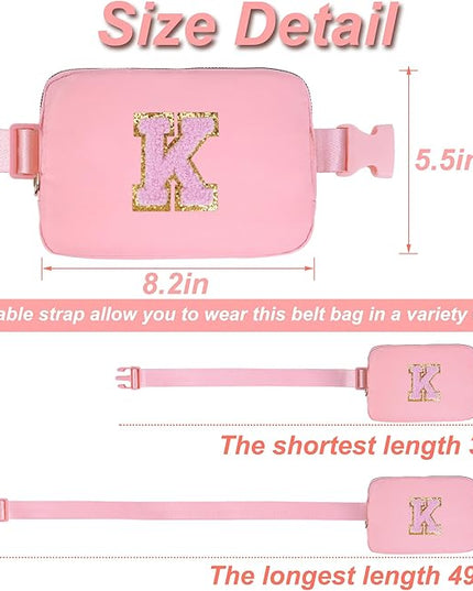 Uygafly Personalized Belt Bag for Women Girls - Fashion Mini Waist Packs with Adjustable Strap - Trendy Travel Fanny Pack Crossbody Bags with Initial Letter - Teen Gifts | Peach,K